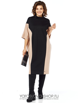 Модель :3384.Деловое женское платье бежево-черного цвета