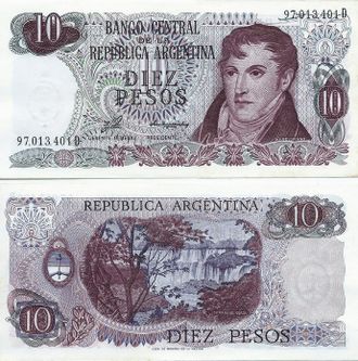 Аргентина 10 песо 1976 г.