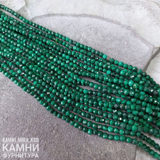 Малахит, шары в огранке 3,2/4 мм, цена за нить 19 см