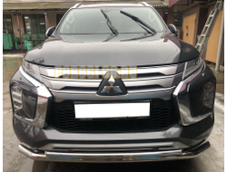 Защита переднего бампера двойная d60/42 для Mitsubishi Pajero Sport (2021-...)