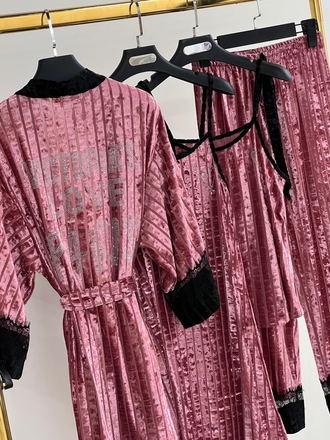 Домашняя одежда Виктория Сикрет 4в1 велюр бордовая с черным