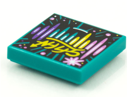 Tile 2 x 2 with Groove with BeatBit Album Cover - Pink, Yellow, Dark Turquoise and Dark Purple Stripes, Lines and Dots Pattern, Dark Turquoise (3068bpb1608)