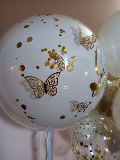 Шар с гелием Бабл стеклянный с бабочками 60см, 1шт