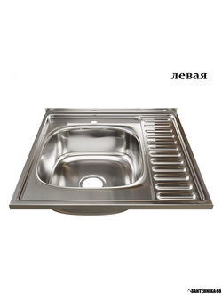 Нержавеющая накладная мойка MIXLINE 60х60 0,6 мм левая правая выпуск 3 1/2 с сифоном глубина 16см