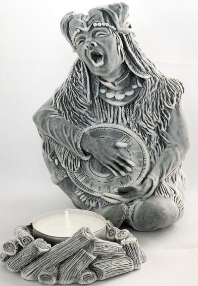 Сувенир с подсвечником  ШАМАН У КОСТРА ПОЕТ.ОПТ