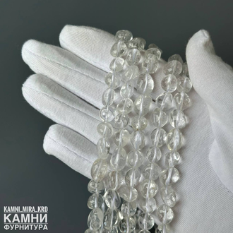 Горный хрусталь природный прозрачный чистый ПРЕМИУМ галтовка 9x8-11x11 мм, цена за нить 19 см