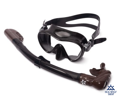 Маска для дайвинга с трубкой Sargan "АГИДЕЛЬ" черно-корич. силикон, комплект