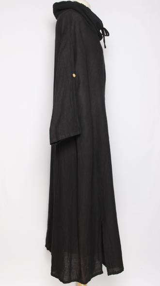 ПЛАТЬЕ БОХО ЛЬНЯНОЕ "ХОМУТ КУЛИСКА" бежевое, св. бежевое, чёрное, яблоко до р.58