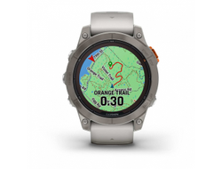 Умные часы Garmin Fenix 7 Pro Sapphire Solar титановый серый с серо-оранжевым ремешком 010-02777-20