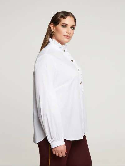 Рубашка с рюшей по вороту в белом и черном цветах