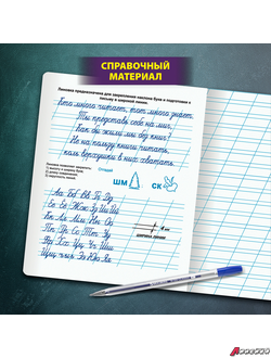 Тетрадь УЧУСЬ ПИСАТЬ № 4 12 л. косая линия, со справочным материалом, обложка картон, ЮНЛАНДИЯ. 404851