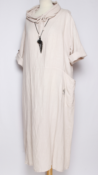 ПЛАТЬЕ БОХО ЛЬНЯНОЕ "ХОМУТ КУЛИСКА" бежевое, св. бежевое, чёрное, яблоко до р.58