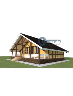 Д-17 ДАЧНЫЙ ДОМ ИЗ БРУСА:ГАБАРИТНЫЕ РАЗМЕРЫ: (8Х8М), ОБЩАЯ ПЛОЩАДЬ: 64М²