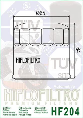 Масляный фильтр HIFLO FILTRO HF204 для Yamaha Grizzly 350/400/450/550/660/700, Kodiak 450/700/ STELS ATV 600GT/700D/700GT/800D/800GT/ Kawasaki Brute Force 650/750/ Arctic Cat 600/650/ Suzuki/ Honda/ Triumph/ MV Agusta/ Mercury/ Mariner