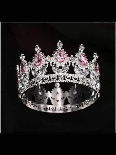 Корона для торта с роз. камнями (серебро), 8,2*4,5см