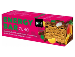 Батончик SOJ ENERGY BAR ZERO кокосовый со вкусом манго в мол.бельгийском шоколаде без сахара 45 гр (35 шт)