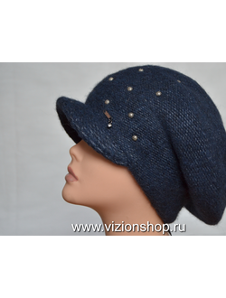 Синяя вязаная женская кепка зима 2019 Визио фото
