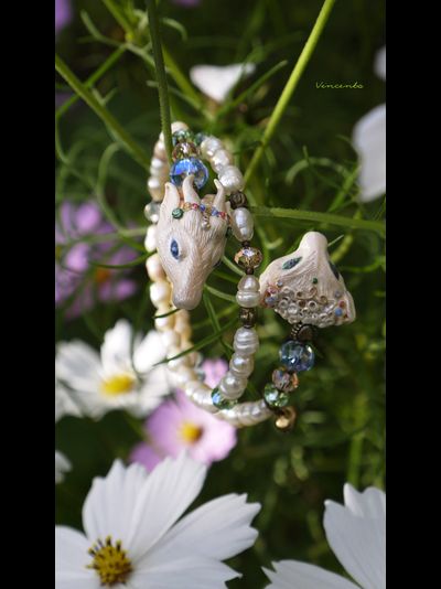 Браслет с жемчугом и хрустальными бусинами "Однажды в сказке. Козочка и Барашек"