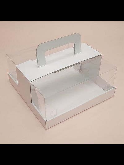 Коробка для торта с руч. и прозрачным куполом (белая), 240*240*110мм
