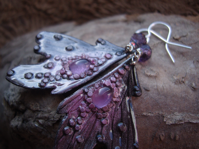 Волшебные серьги с аметистом "Крылышки Причудливой Феи"
