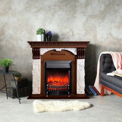 Электрокамин Дублин LO камень белый с очагом Fobos