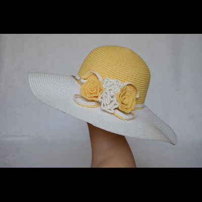 Stefania Maiaroli шляпа широкополая 1638 белая с желтой тульей фото