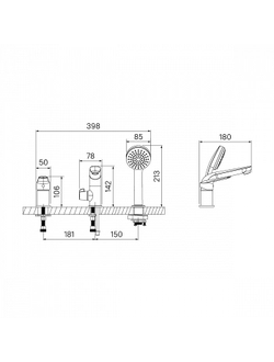 Смеситель на борт ванны на 3 отверстия с керамическим дивертором Iddis Torr TORSB30i07 врезной на 3 отверстия