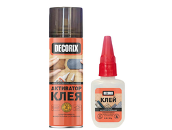 Клей двухкомпонентный для экспресс-склеивания Decorix, аэрозольный активатор 270 мл + клей 50 г