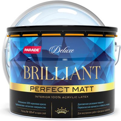 Глубокоматовая акриловая интерьерная краска премиум-класса PARADE DELUXE Brilliant Perfect Matt Бесцветная база С 9 л