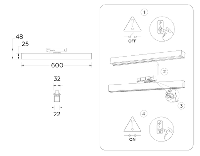 Трековый однофазный светодиодный светильник GL 6772 WH белый LED 24W 4200K 600*22*48