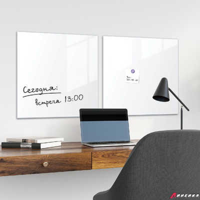 Доска магнитно-маркерная стеклянная, белая, 45×45 см, 3 магнита, BRAUBERG. 236735