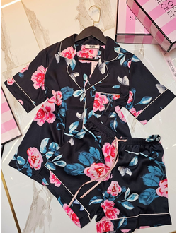 Пижама Виктория Сикрет черная в цветочек