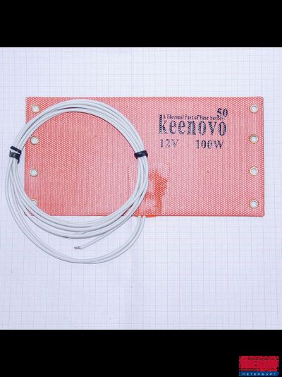 Гибкая нагревающая пластина 100 Вт 12 В (100х200) (терм.50) 8 люв. Keenovo (без 3М скотча, термодатчик на 50°С, крепится пластик. хомутами) (Предпусковой подогрев топливного, масляного фильтра)