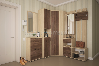 Тумба для обуви "Порту" в интерьере в расцветке Дуб Сонома и Дуб Сакраменто