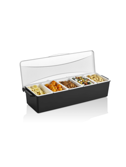 Контейнер для фруктов, специй и соусов 6 отделений по 0,4 л черный, пластик.