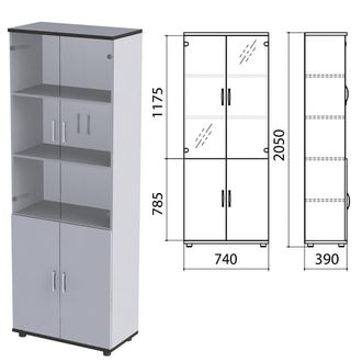 Шкаф закрытый со стеклом "Монолит", 740х390х2050 мм, цвет серый