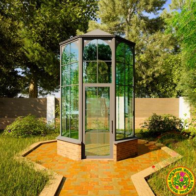 Белый алюминиевый каркас оранжереи ИДЭН с закаленным стеклом, установленной на ленточный фундамент