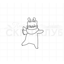 штамп котик в шарфике с оленьими рожками