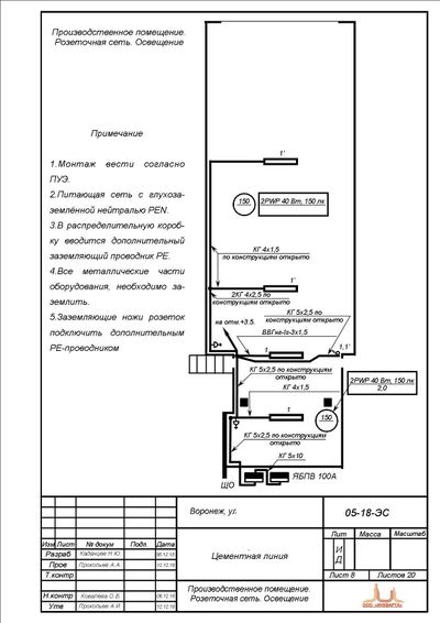 Электромонтажные работы в Воронеже. Проектирование электрических сетей цементной линии фасовки.