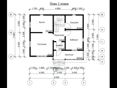 ДЖ-16 ГАБАРИТНЫЕ РАЗМЕРЫ: (7Х9М) 2 ЭТАЖА, ОБЩАЯ ПЛОЩАДЬ: 123,5М²