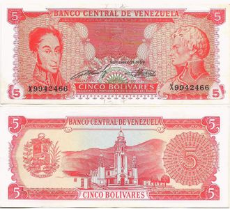 Венесуэла 5 боливаров 1989 г. (Р-70а)