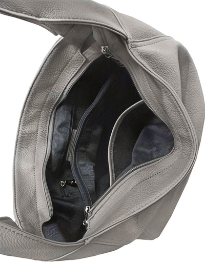 (АРТИКУЛ: 9514) СУМКА-МЕШОК ЖЕНСКАЯ, БОЛЬШАЯ, НАТУРАЛЬНАЯ КОЖА, БЕЖЕВО-СЕРАЯ, ЧЕРЕЗ ПЛЕЧО