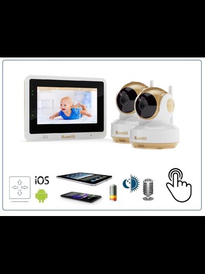 Wi-Fi видеоняня Ramili Baby RV1500x2 с сенсорным монитором и двумя поворотными видеокамерами, просмотр с моильных устройств., HD