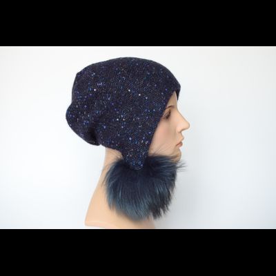 Шапка Vizio 1010 PP 66 ушанка с помпонами синяя