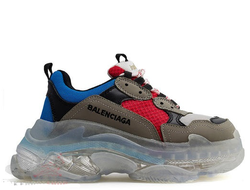 Кроссовки Balenciaga Triple S мульти серые с красным с прозрачной подошвой женские