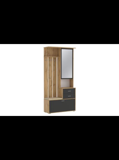 Антре 65.08 Шкаф для прихожей с зеркалом Дуб вотан/диамант серый/ДВПО белый/ткань велюр велутто кремовый 18