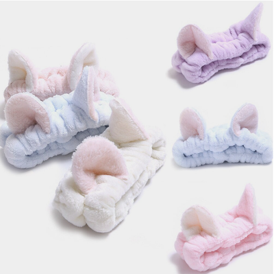 Повязка женская для волос флисовая с кошачьими ушками, Цвет: Розовый, Голубой, Сиреневый, Черный, Малиновый, Бежевый, Коричневый