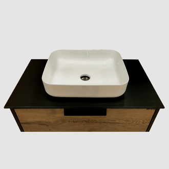 Тумба-умывальник "Кёльн-90-1" дуб темный с черной столешницей, с раковиной COMFORTY T-Y937