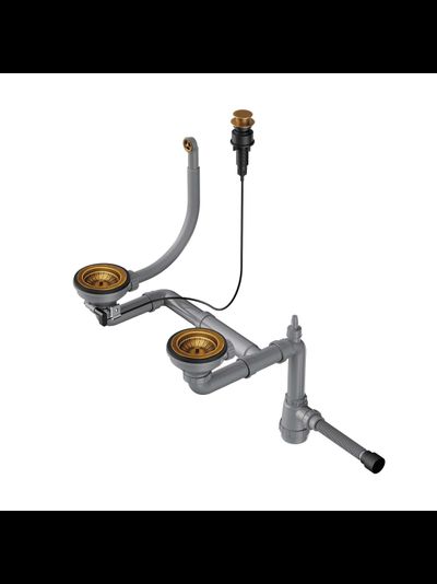 Арматура с клапаном-автоматом для полуторачашевых моек с круглым переливом WK-1.5-CL-R-A AB