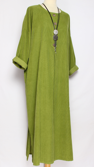 Платье Бохо вельветовое "ПЛАНКА ЗАЩИП ПУГОВИЦЫ" яблоко, горчица до р.56